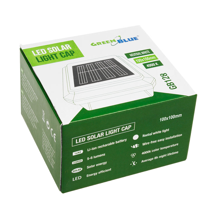 GreenBlue solárne LED svetlo na stĺp, 100x100mm, obálková strieška, GB128, 4 kusy