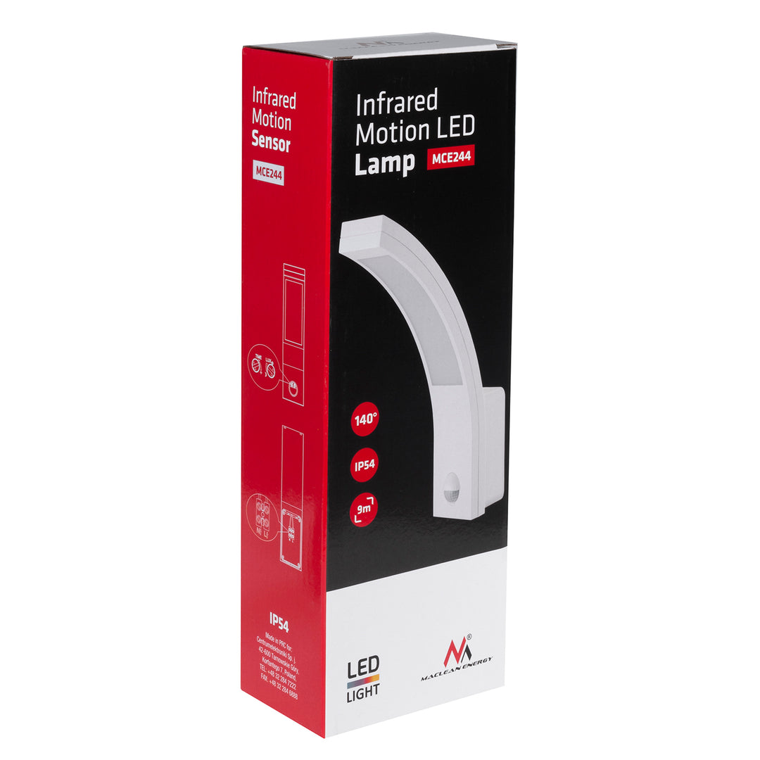 Maclean LED lampa so senzorom pohybu, PIR senzor pohybu, biela, 10W, IP54, 750lm, neutrálna biela (4000K) MCE244 W