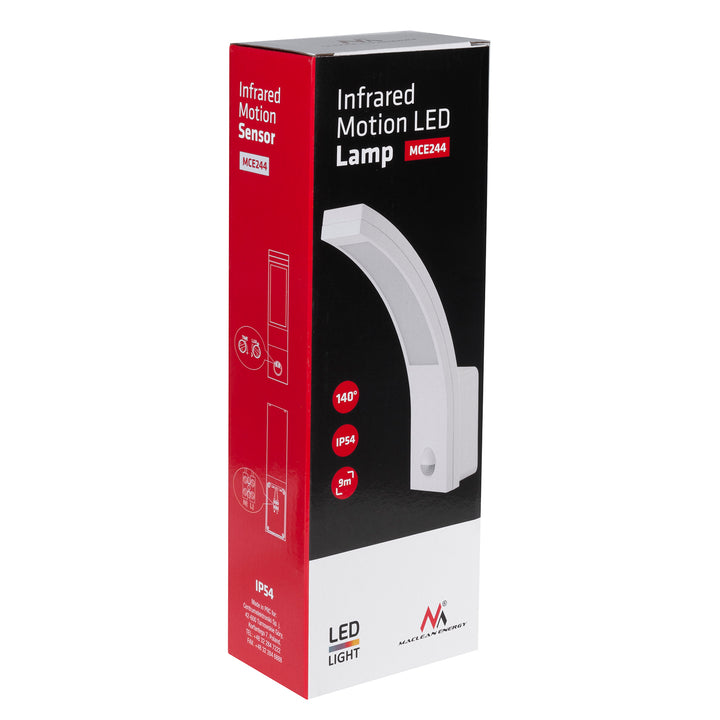 Maclean LED lampa so senzorom pohybu, PIR senzor pohybu, biela, 10W, IP54, 750lm, neutrálna biela (4000K) MCE244 W