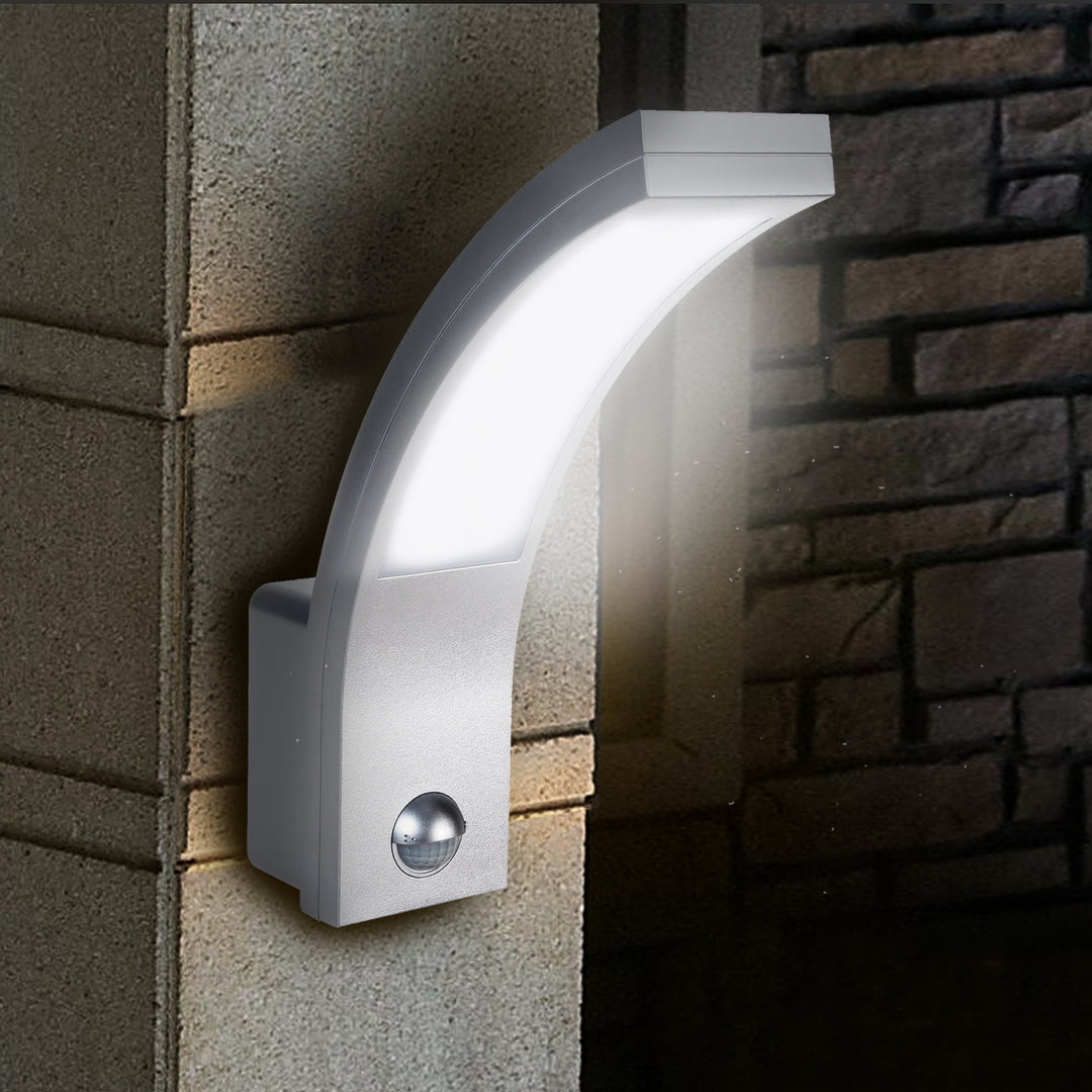 Maclean LED lampa so senzorom pohybu, PIR senzor pohybu, strieborná, 10W, IP54, 750lm, neutrálna biela (4000K) MCE244 S, 2 ks
