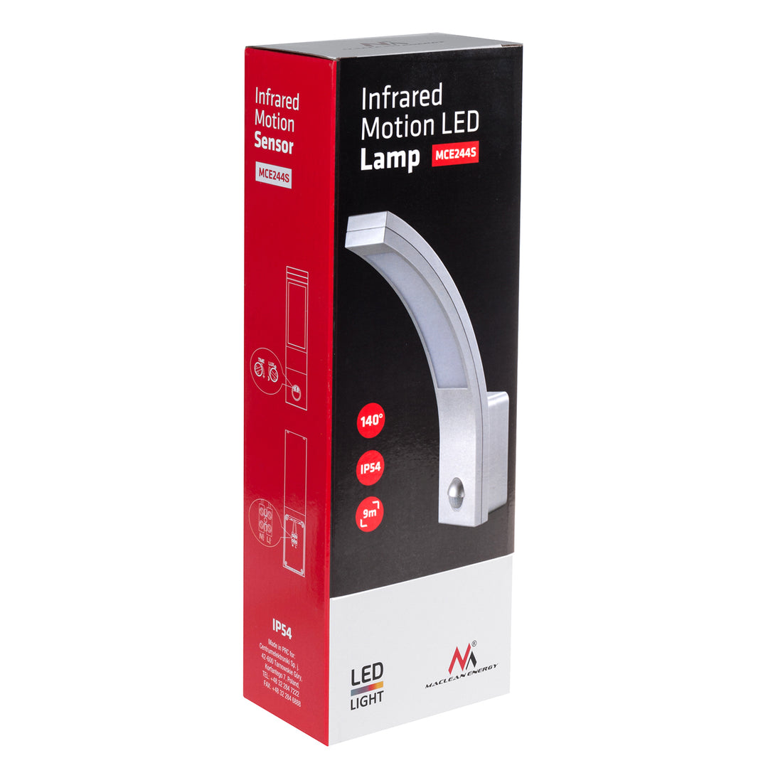 Maclean LED lampa so senzorom pohybu, PIR senzor pohybu, strieborná, 10W, IP54, 750lm, neutrálna biela (4000K) MCE244 S, 2 ks