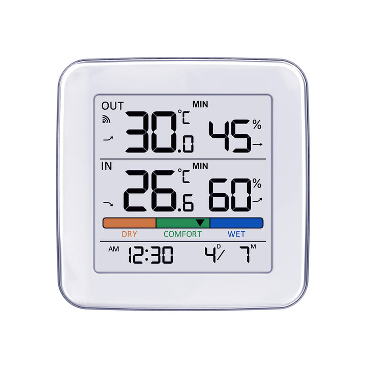 Bezdrôtová meteorologická stanica GreenBlue, teplota + vlhkosť IN/OUT, hodiny + budík + dátum, voliteľné °C / °F, dosah až 60 m, GB169