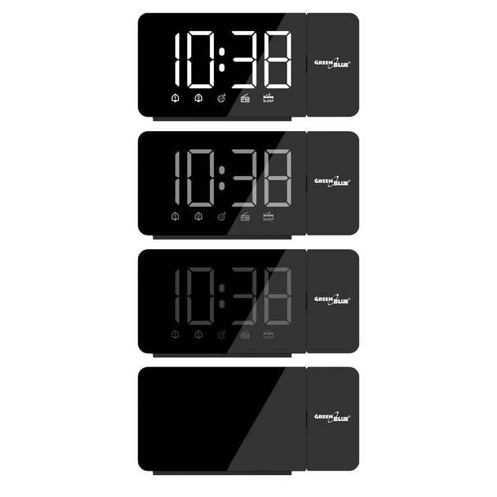 Digitálne LED rádiobudík s projektorom GreenBlue, FM rádiom, budíkom, 12/24 hodinami, 5V DC USB napájaním + CR2032, GB172