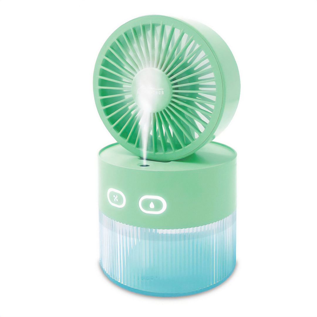 Stolný ventilátor so zvlhčovaním vzduchu. Objem 350 ml. Hmla 40 ml/h. Napájanie cez USB-C.
