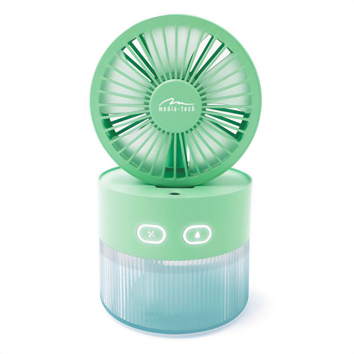 Stolný ventilátor so zvlhčovaním vzduchu. Objem 350 ml. Hmla 40 ml/h. Napájanie cez USB-C.