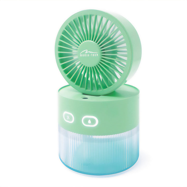 Stolný ventilátor so zvlhčovaním vzduchu. Objem 350 ml. Hmla 40 ml/h. Napájanie cez USB-C.