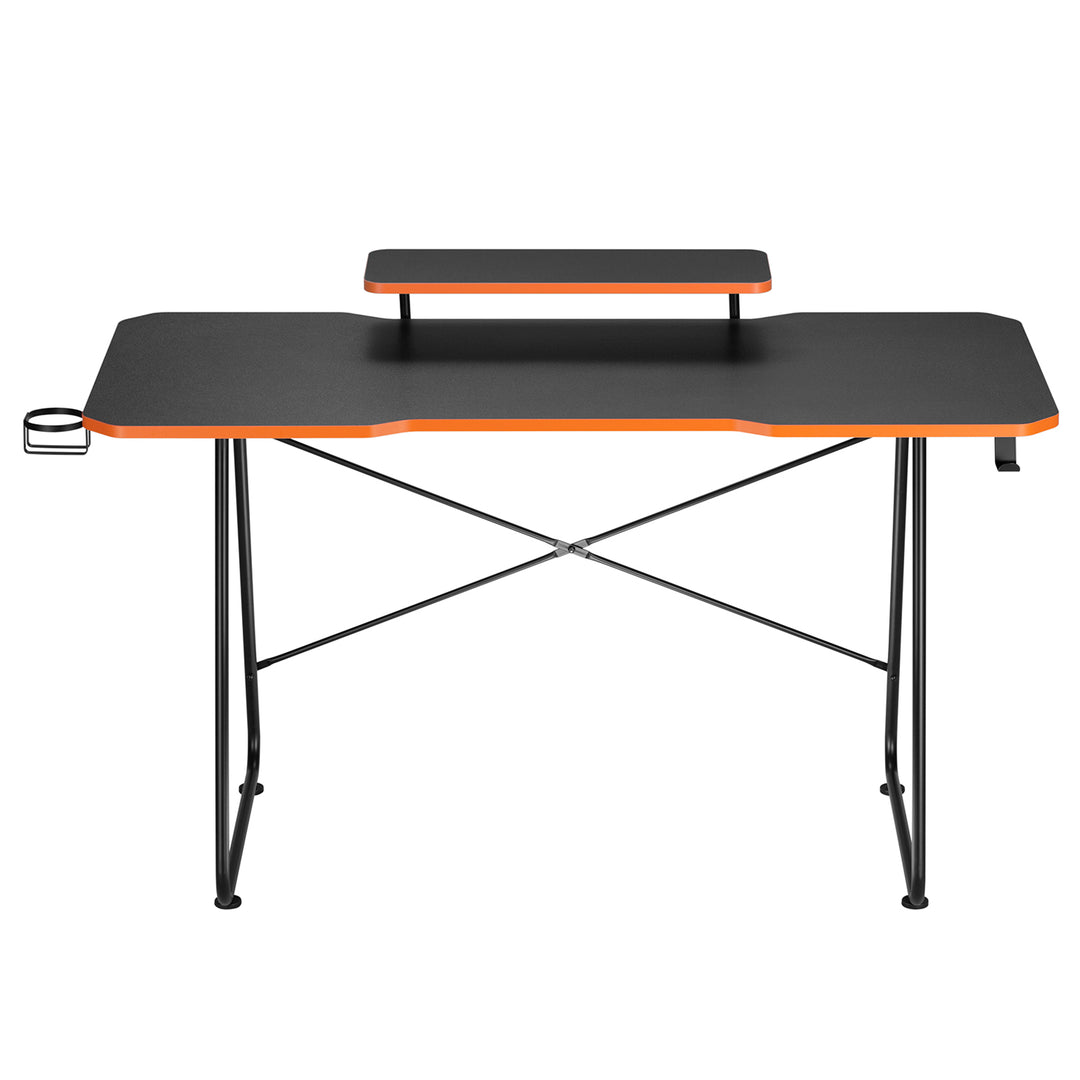 Herný stôl s policou na monitor NanoRS, max. 50 kg, výška 850 mm, čierny, RS170+Rozvádzač káblov / mriežka na stôl Nano RS, 1345 mm, čierna a červená, RS125