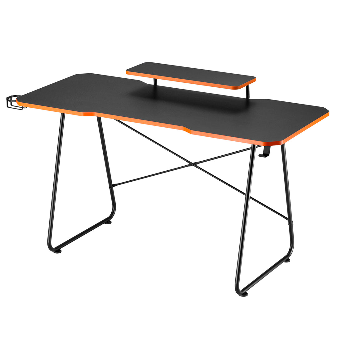 Herný stôl s policou na monitor NanoRS, max. 50 kg, výška 850 mm, čierny, RS170+Rozvádzač káblov / mriežka na stôl Nano RS, 1345 mm, čierna a červená, RS125