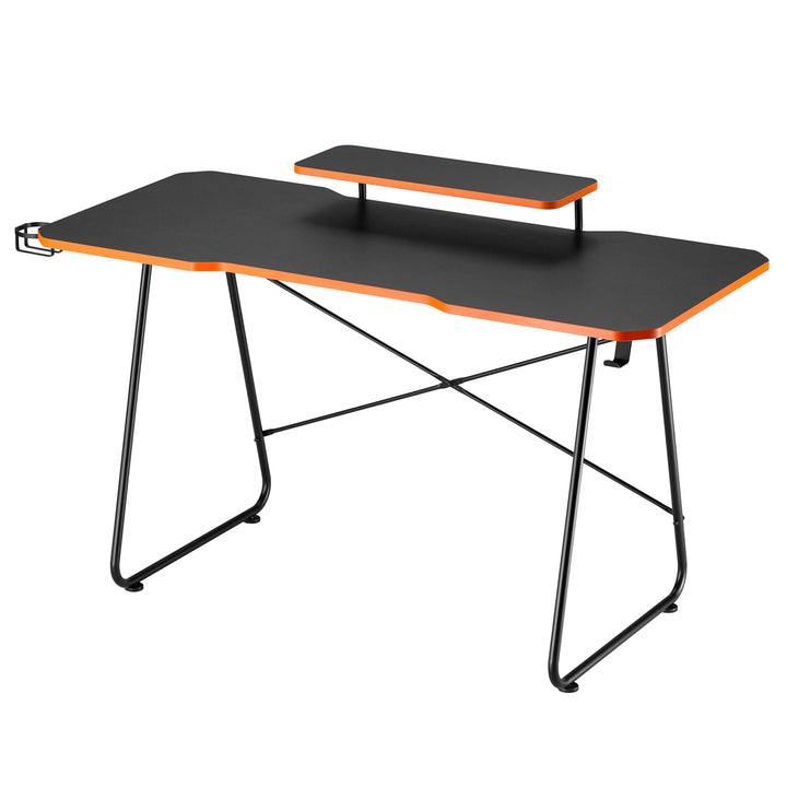 Herný stôl s policou na monitor NanoRS, max. 50 kg, výška 850 mm, čierny, RS170+Rozvádzač káblov / mriežka na stôl Nano RS, 1345 mm, čierna a červená, RS125
