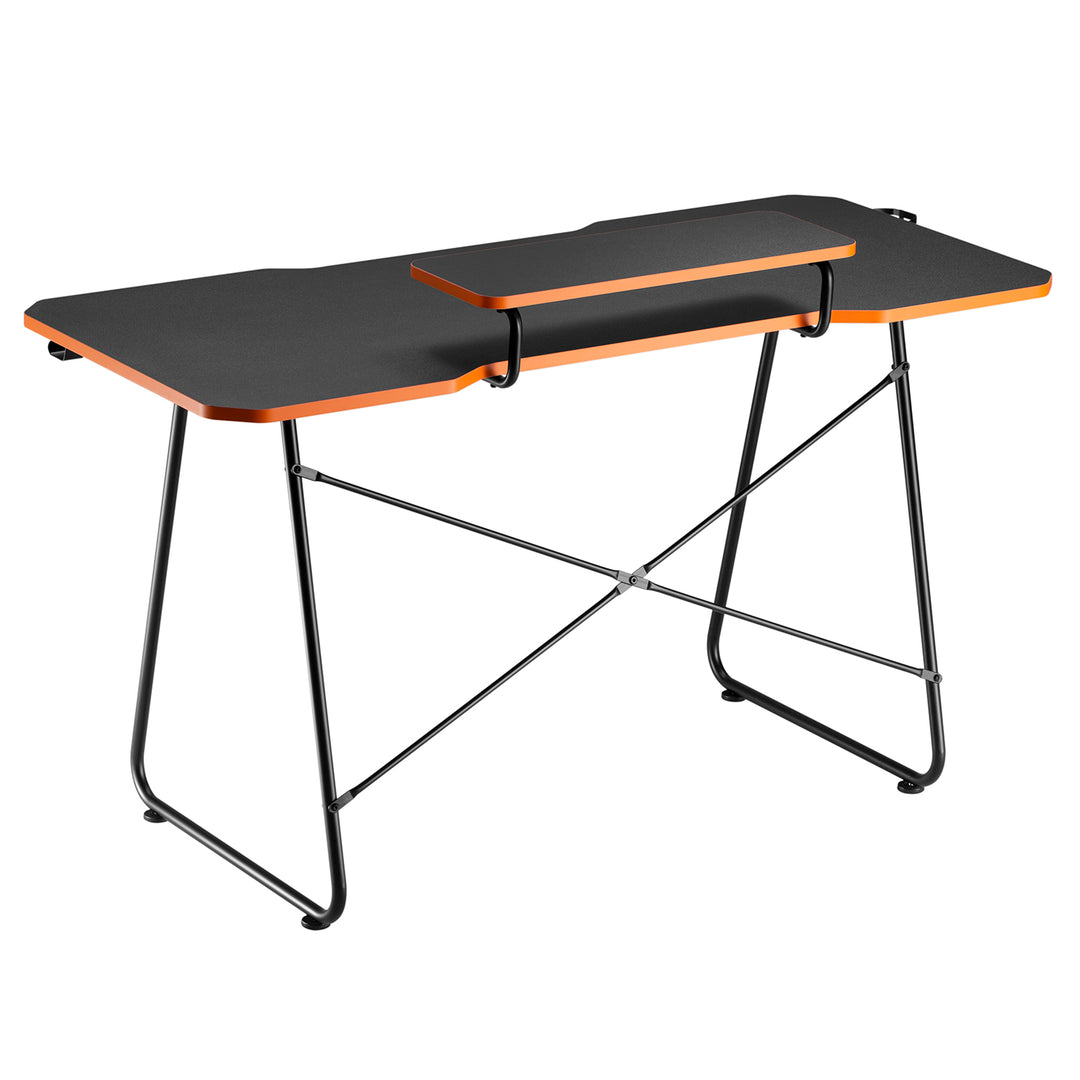 Herný stôl s policou na monitor NanoRS, max. 50 kg, výška 850 mm, čierny, RS170+Rozvádzač káblov / mriežka na stôl Nano RS, 1345 mm, čierna a červená, RS125