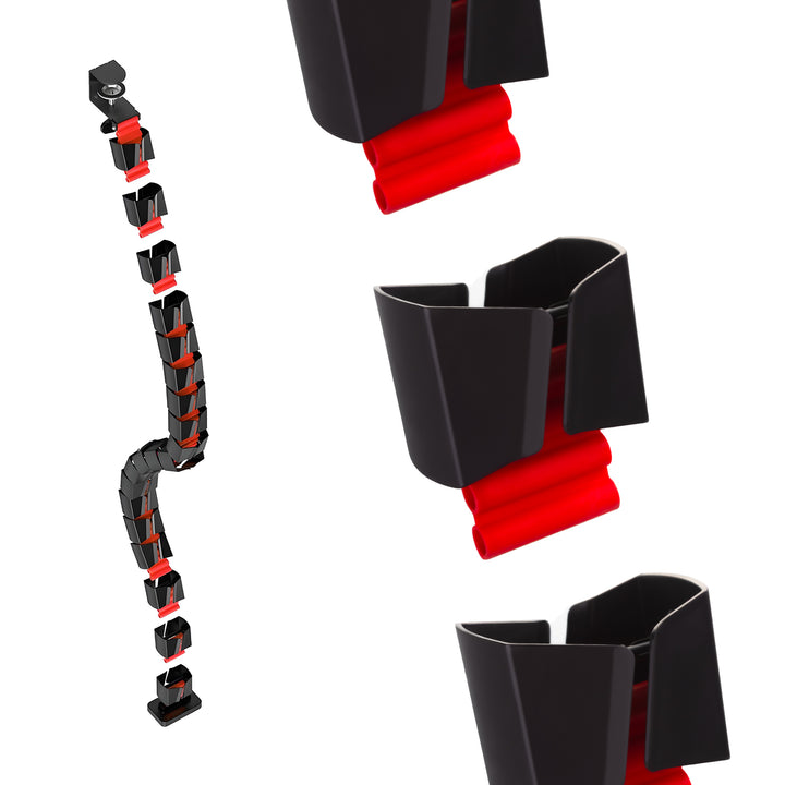 Herný stôl s policou na monitor NanoRS, max. 50 kg, výška 850 mm, čierny, RS170+Rozvádzač káblov / mriežka na stôl Nano RS, 1345 mm, čierna a červená, RS125