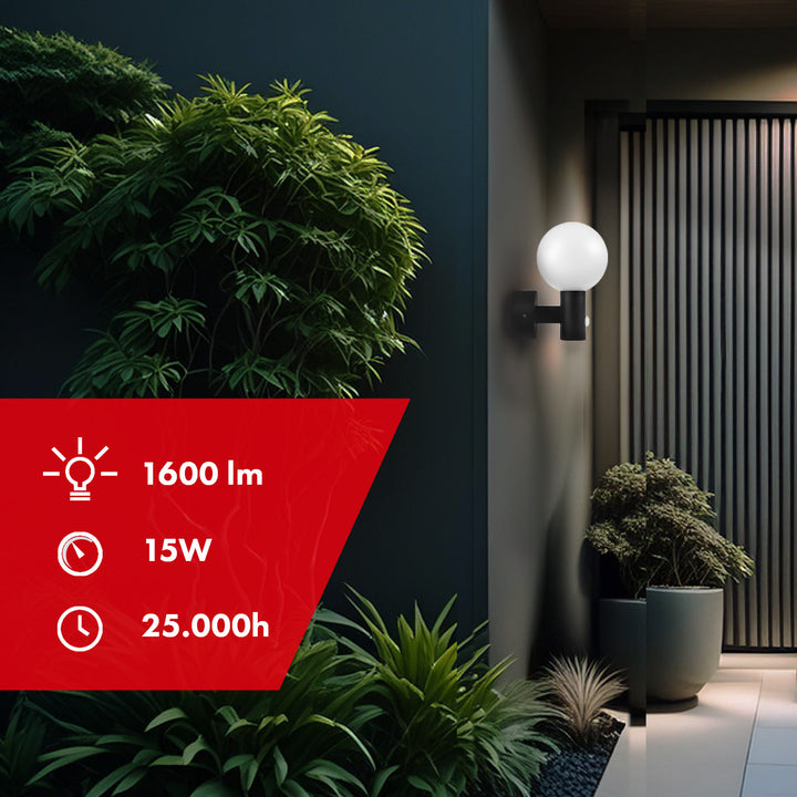 Maclean LED lampa so senzorom pohybu, PIR senzor pohybu, čierna, 15W, IP65, 1600lm, neutrálna biela (4000K) MCE515 B, 2 kusy