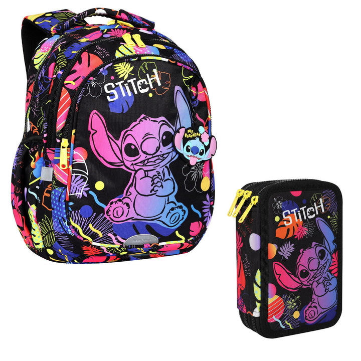 Školský batoh 19 L Coolpack Jerry DISNEY STITCH black + CoolPack trojkomorový penál s príslušenstvom JUMPER 3 STITCH