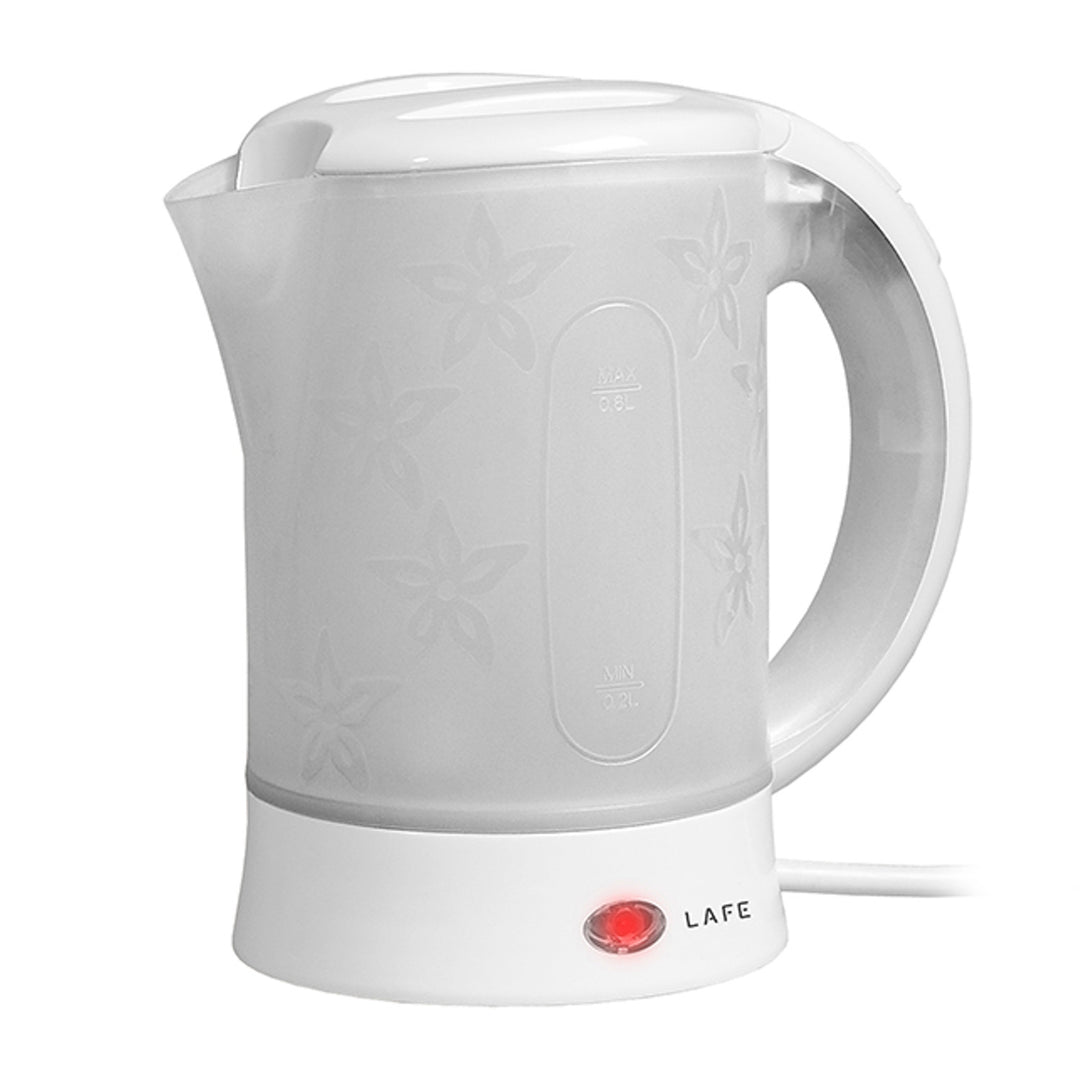 Rýchlovarná kanvica Lafe, turistická, 600 W, objem 0,6 l, 2 šálky, 2 lyžice, biela, Scandi
