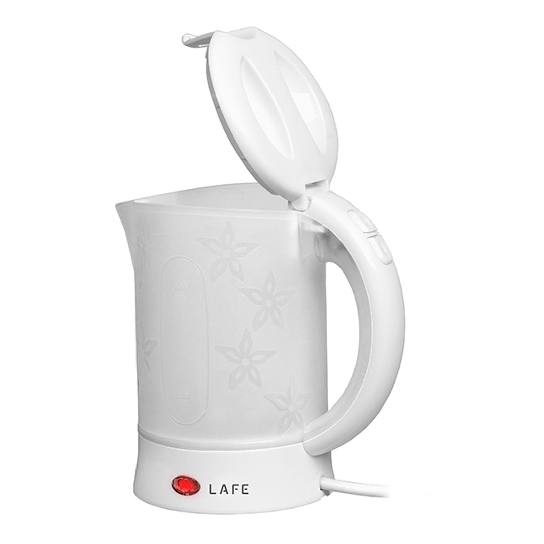 Rýchlovarná kanvica Lafe, turistická, 600 W, objem 0,6 l, 2 šálky, 2 lyžice, biela, Scandi