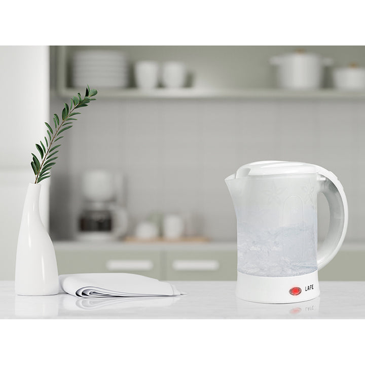 Rýchlovarná kanvica Lafe, turistická, 600 W, objem 0,6 l, 2 šálky, 2 lyžice, biela, Scandi