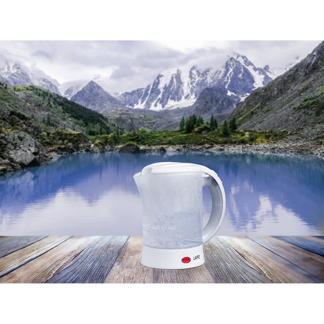 Rýchlovarná kanvica Lafe, turistická, 600 W, objem 0,6 l, 2 šálky, 2 lyžice, biela, Scandi
