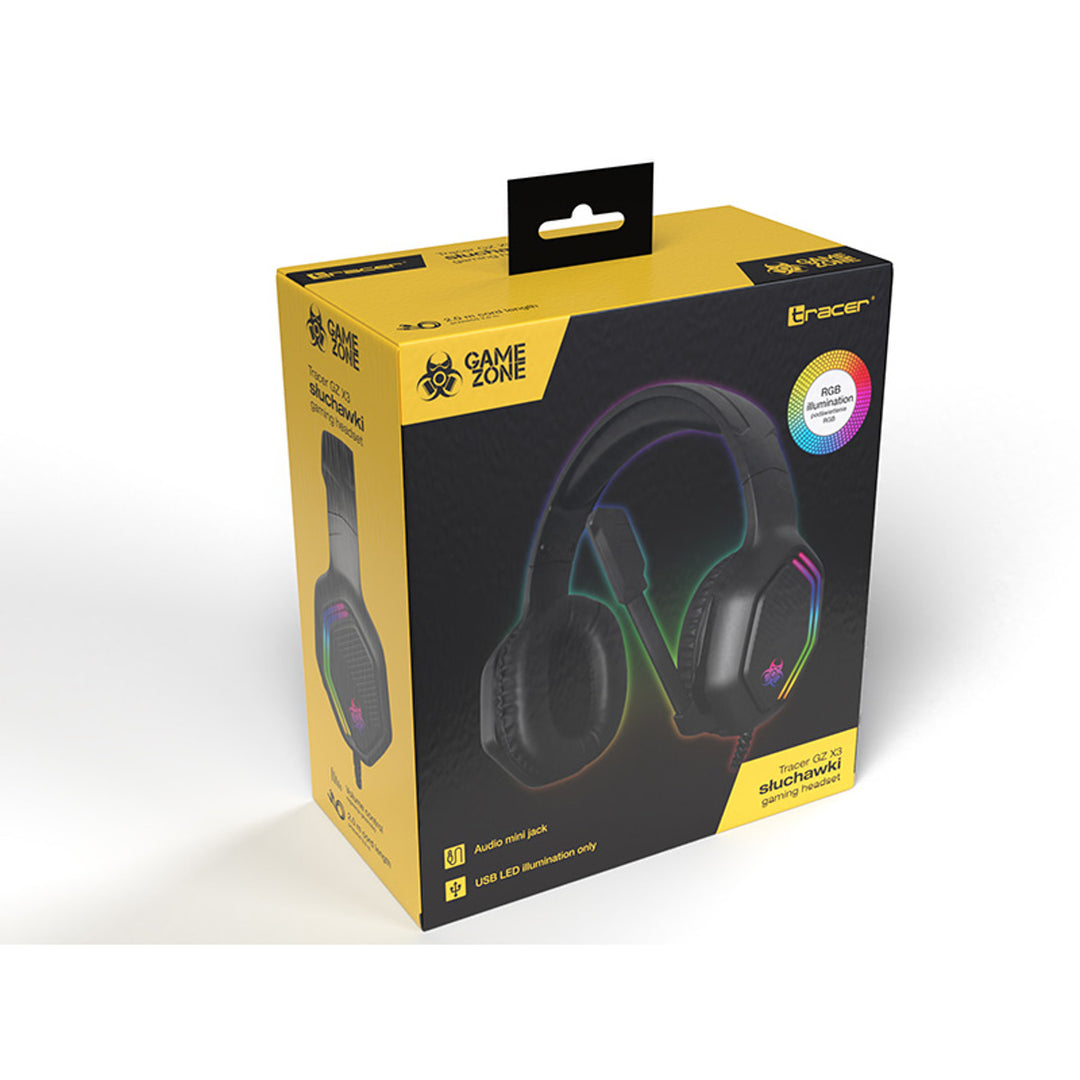 Herné slúchadlá Tracer, podsvietenie RGB, skladací mikrofón, Gamezone GZ X3