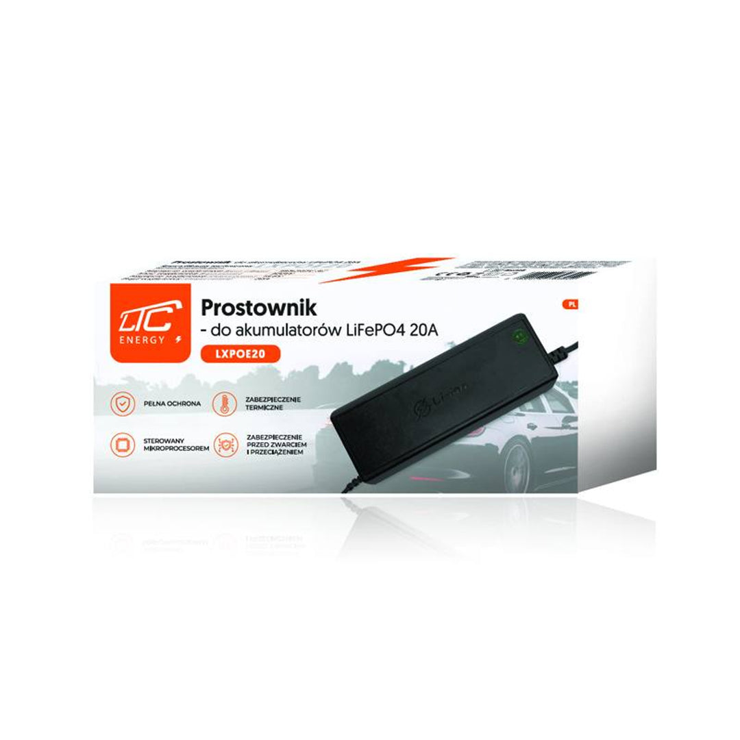 LTC Energy LiFePO4 batériový usmerňovač, BMS, 20A, 230/14,6V, 300W výkon, vstavané ochrany, LXPOE20