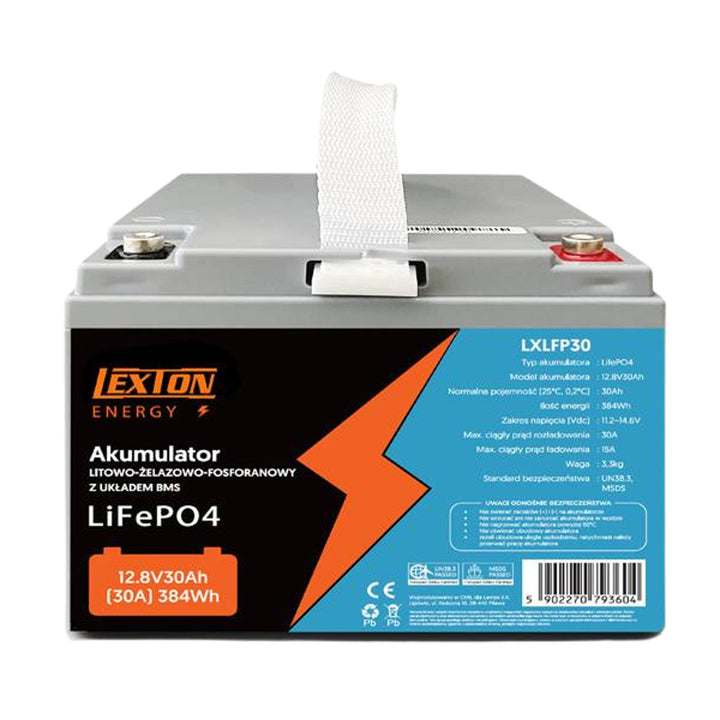 LiFePo4 Lexton lítiovo-železito-fosfátová batéria, s BMS, 12,8 V, 30 Ah, LXLFP30