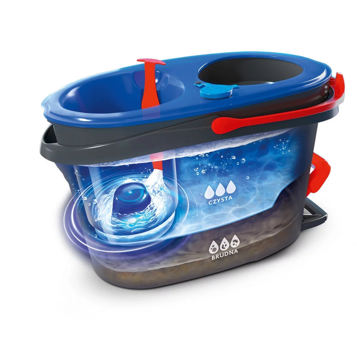 Rotačný mop Vileda, dve komory, odstredivý systém, sklopná tyč, jednoduché čistenie rohov, turbo H2prO