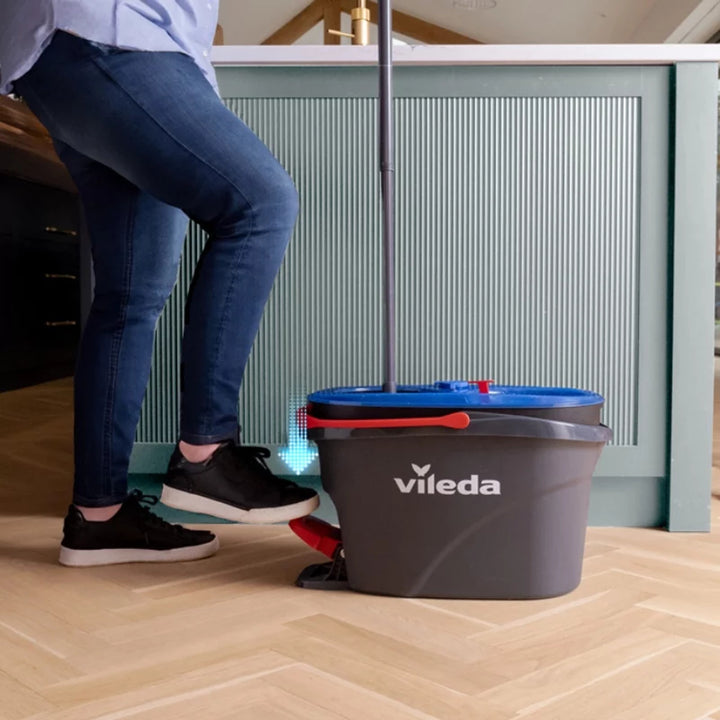 Rotačný mop Vileda, dve komory, odstredivý systém, sklopná tyč, jednoduché čistenie rohov, turbo H2prO