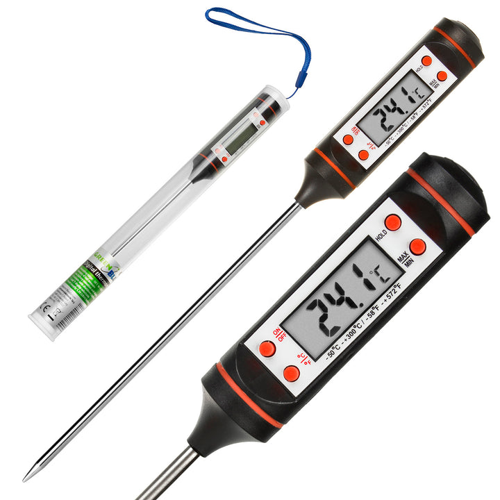 Teplomer/sonda na potraviny, zelenomodrý, dĺžka sondy 15 cm, teplotný rozsah -50 °C až +300 °C, presnosť 0,1 °C, GB178, 3 ks.