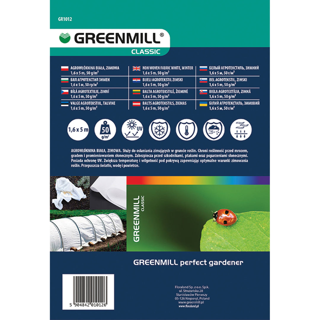 Greenmill agrotextília, zimná, 50g, 1,6x5m, biela, GR1012
