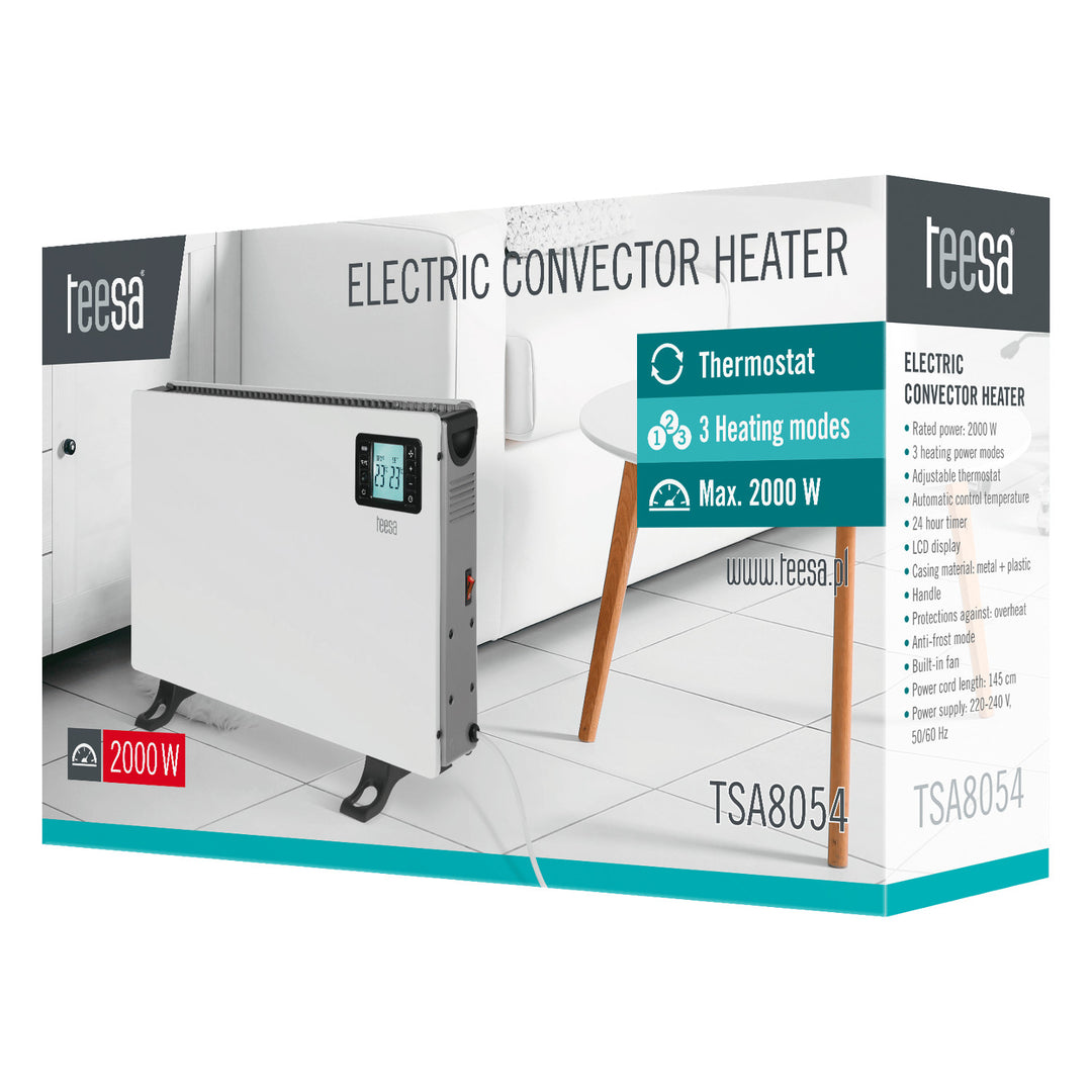 Konvektor Teesa, funkcia časovača, regulácia teploty, režim Anti-frost, diaľkové ovládanie, TSA8054