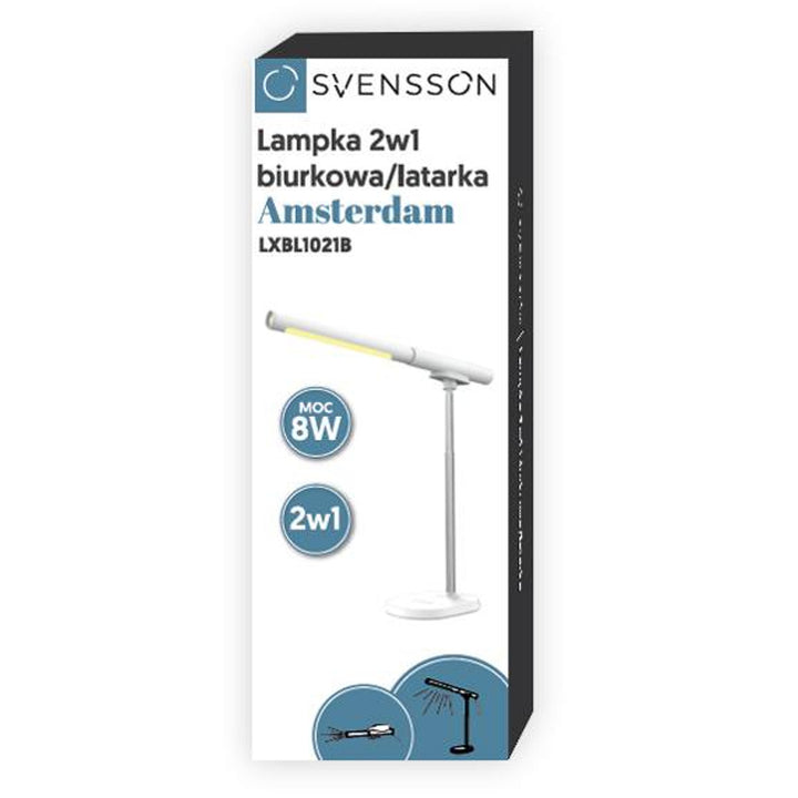 Kancelárska lampa / baterka Svensson, 2 v 1, výkon 8 W, nabíjanie cez USB-C, ovládanie jasu, LXBL1021B