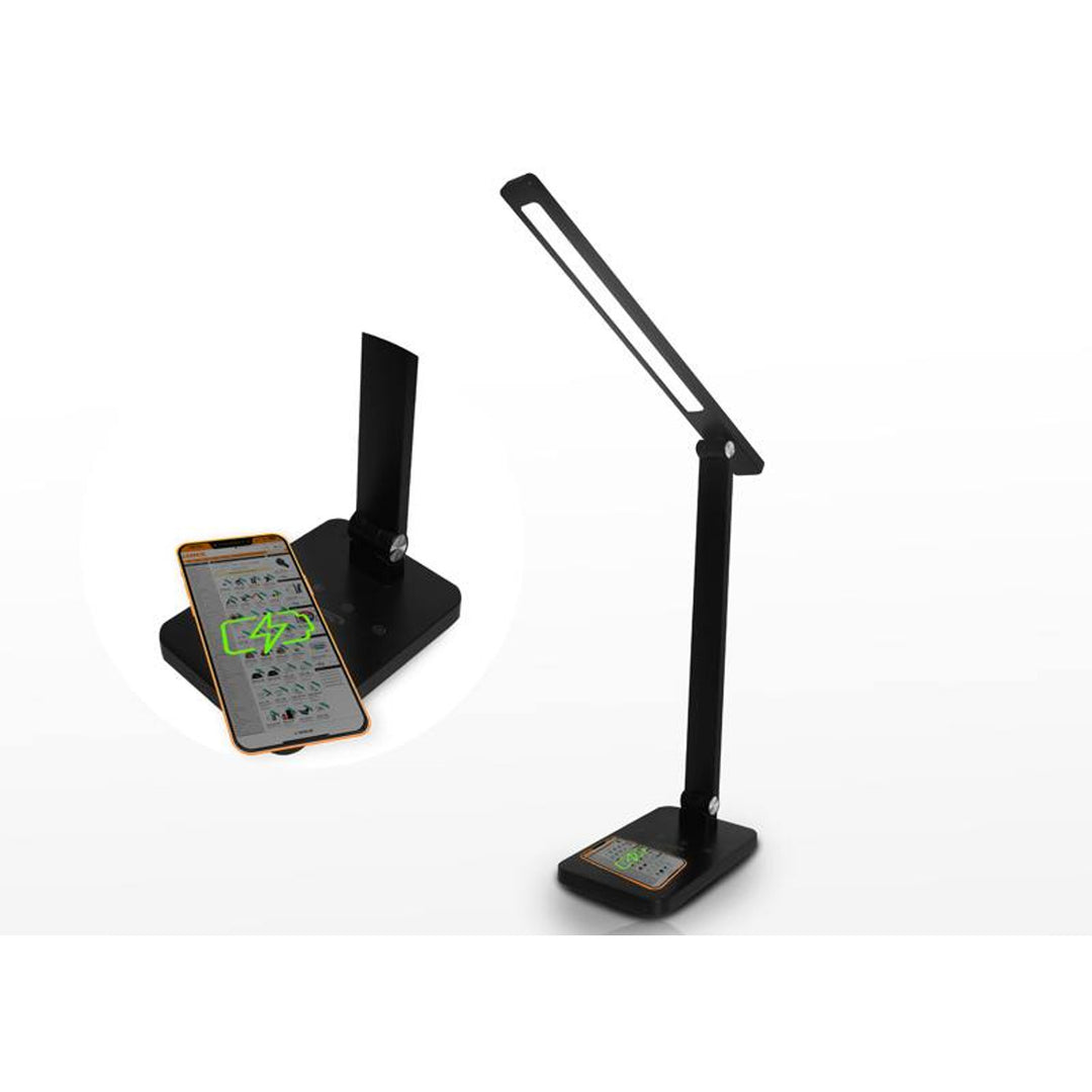 Kancelárska lampa LTC, LED 10 W, tri teploty svetla, indukčné nabíjanie, dotykový panel, LXL0099C