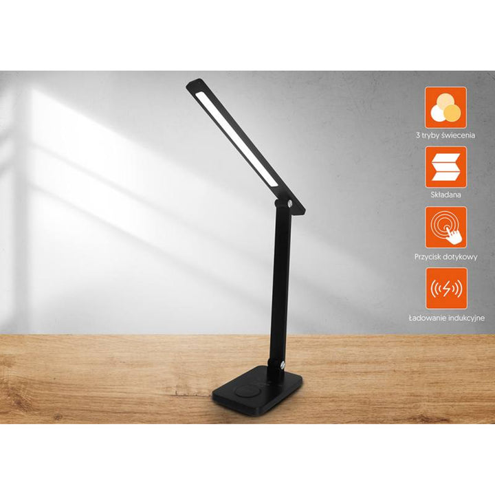 Kancelárska lampa LTC, LED 10 W, tri teploty svetla, indukčné nabíjanie, dotykový panel, LXL0099C