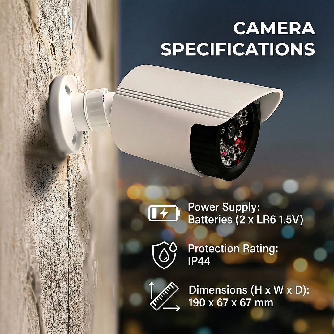 Sada dvoch atrapkových kamier, IR LED diódy, biele, napájanie 2xAA (nie je súčasťou balenia), ABS, IR1800 WT