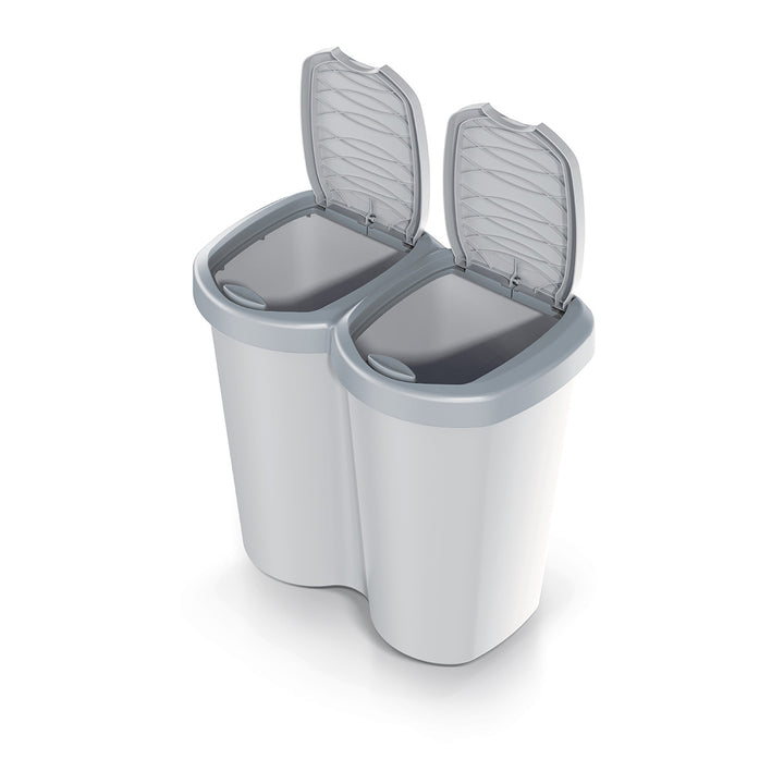 Kôš na odpadky Compacta B Duo, sivý/popolnato sivý, objem 40 l, jedna priehradka, dve veka, nástenná verzia, NDBS40-429U_427C