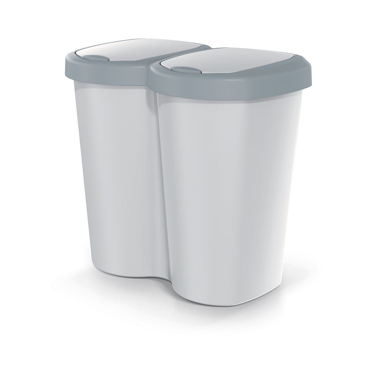 Kôš na odpadky Compacta B Duo, sivý/popolnato sivý, objem 40 l, jedna priehradka, dve veka, nástenná verzia, NDBS40-429U_427C