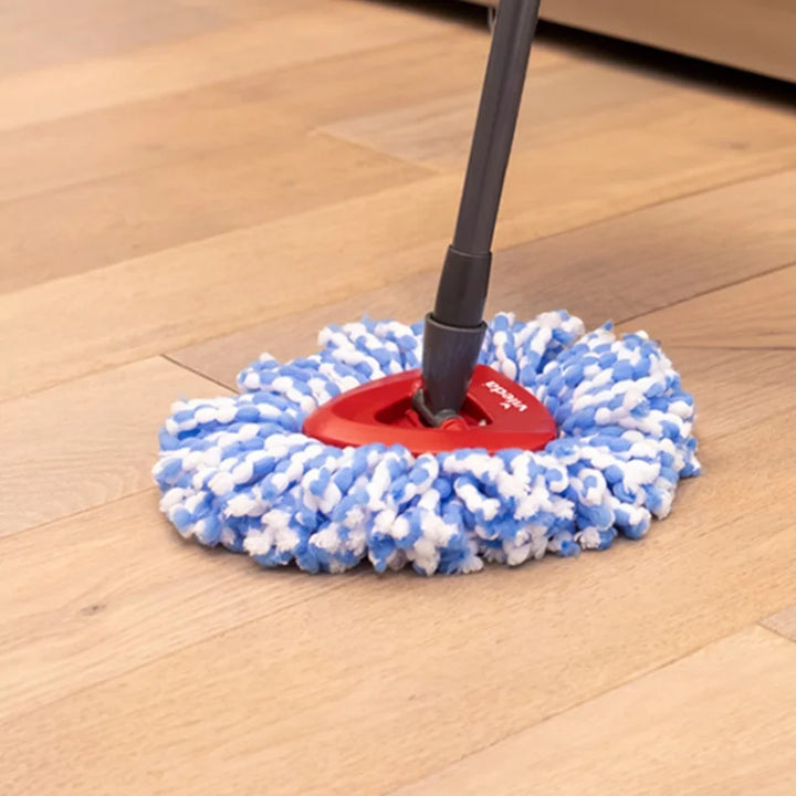 Rotačný mop Vileda, dve komory, odstredivý systém, sklopná tyč, jednoduché čistenie rohov, turbo H2prO + extra kazeta
