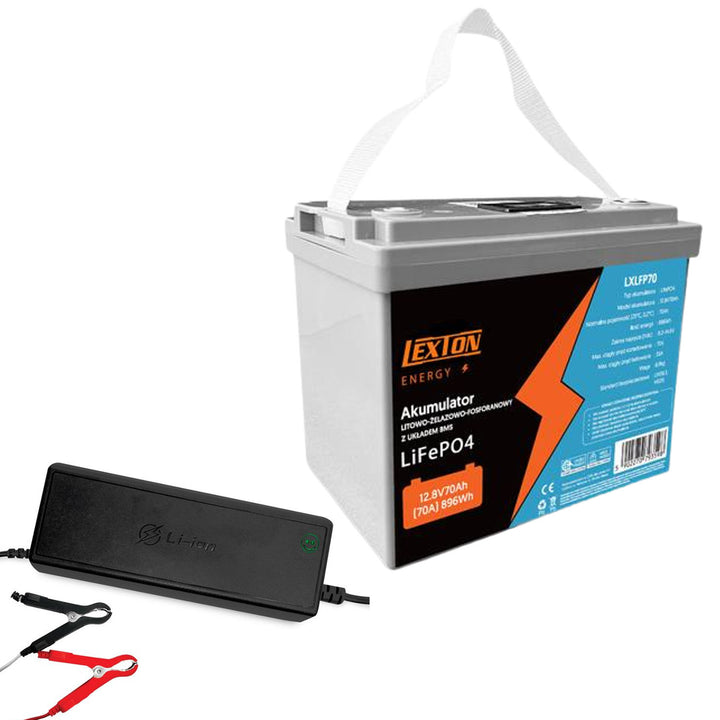 Batéria Lexton LiFePo4, lítium-železitý fosfát, s BMS, 12,8 V, 70 Ah, LXLFP70 + usmerňovač LTC Energy LiFePO4