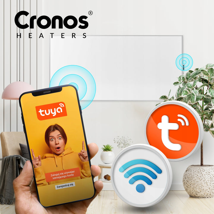 Infračervený ohrievač Cronos, 770 W, ovládaný smartfónom, zabudovaný termostat, 98 % konverzný pomer, ochrana IP44, Synthelith PRO CRP-770TWP