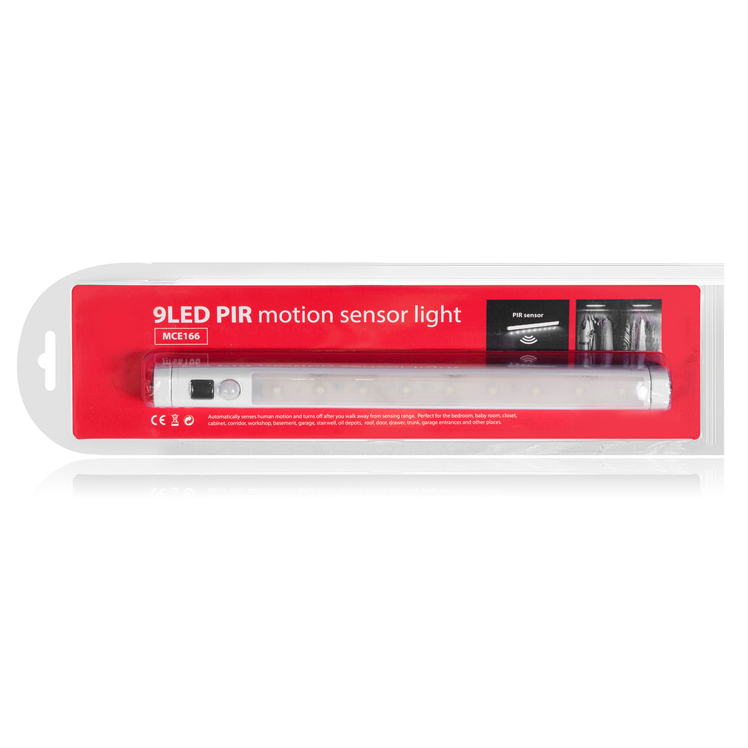 Kuchynská lampa Maclean LED, pod skrinku 9 SMD, napájaná batériami, PIR senzor zapnutia/vypnutia, MCE166 + 3x batérie Varta Industrial LR6/AA R-06