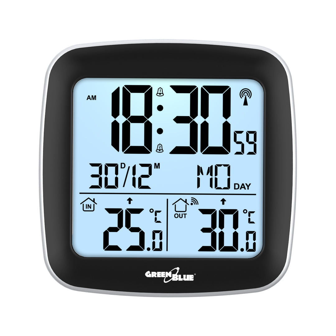 Bezdrôtová meteostanica GreenBlue, s DCF, kalendárom, budíkom, GB542 + 4x alkalická batéria Varta Industrial AAA