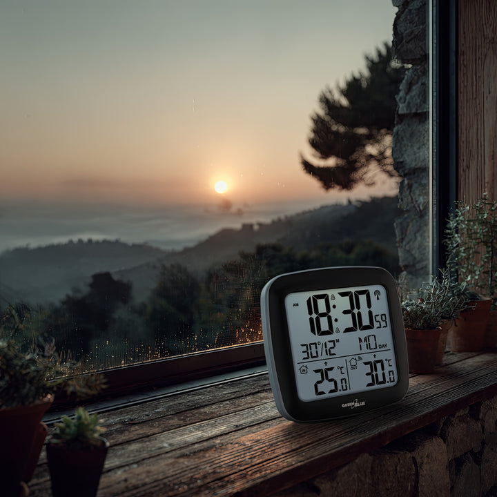 Bezdrôtová meteostanica GreenBlue, s DCF, kalendárom, budíkom, GB542 + 4x alkalická batéria Varta Industrial AAA