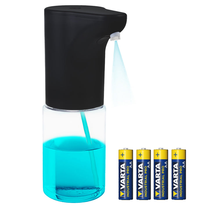 Promedix automatický dávkovač, dávkovacia nádoba na tekuté mydlá, dezinfekčné kvapaliny, 300 ml, čierna, PR-540 B + 4 batérie AA Varta Industrial