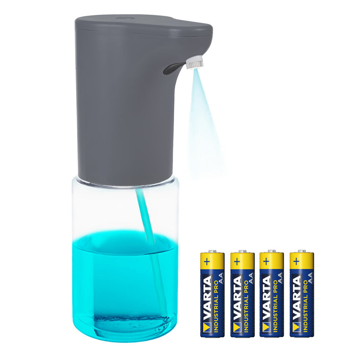 Promedix automatický dávkovač, dávkovacia nádoba na tekuté mydlá, dezinfekčné kvapaliny, 300 ml, sivá, PR-540 GR + 4 batérie Varta Industrial AA