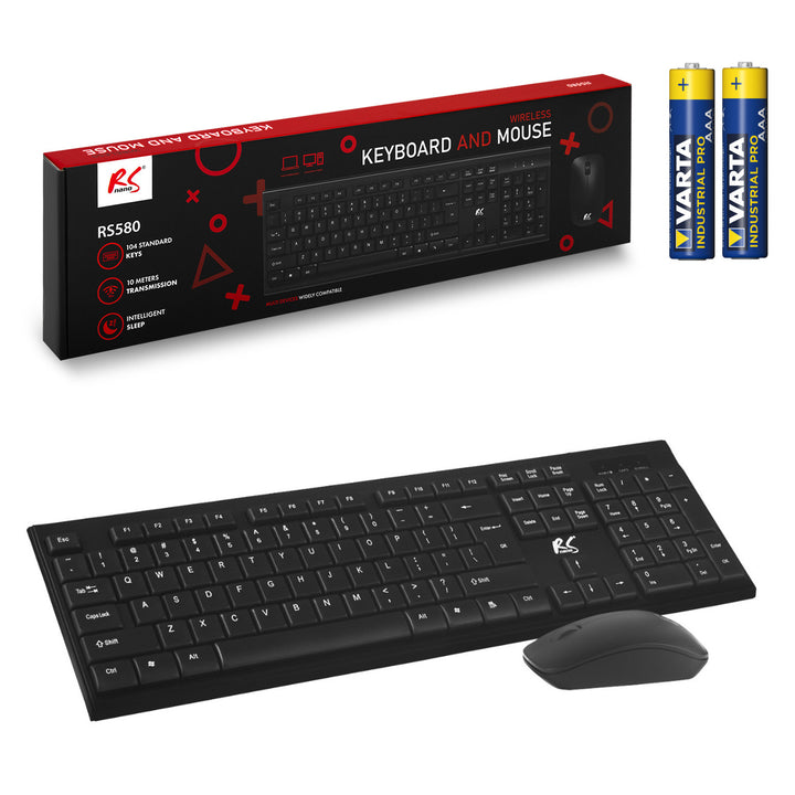 Bezdrôtová klávesnica + myš COMBO NanoRS, RS580 + 2x alkalická batéria AAA Varta Industrial