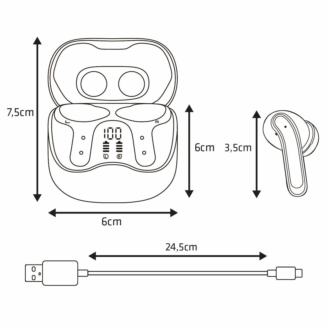 Bezdrôtové slúchadlá Audiocore, hybridné ANC, ENC, 6 mikrofónov, nabíjacie puzdro, Tuya, AC591 PRO