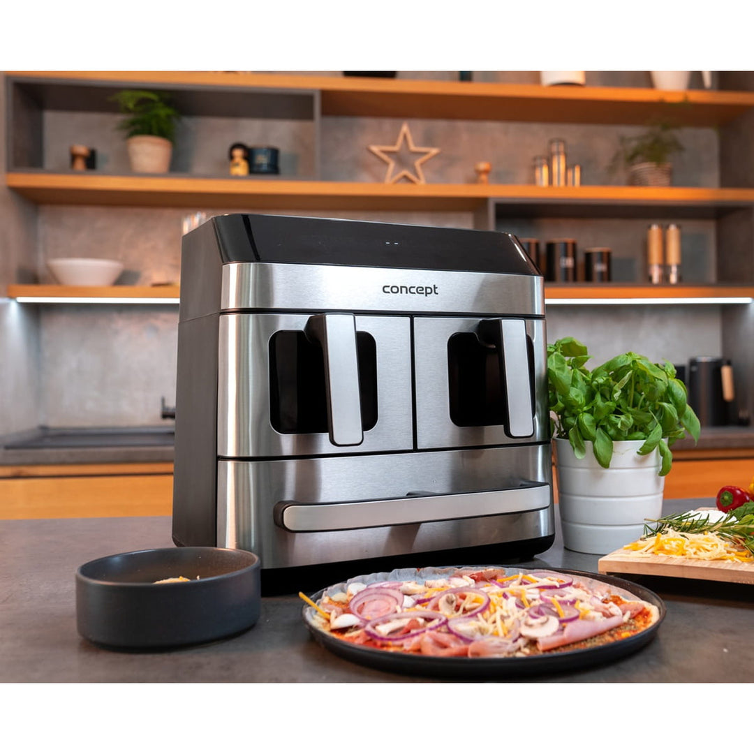 Fritéza Concept bez tuku, 3 samostatné zásuvky, synchronizované varenie, 8 prednastavených programov, FR9000