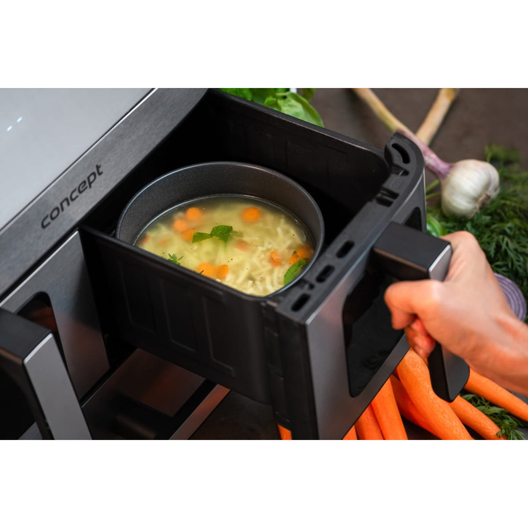 Fritéza Concept bez tuku, 3 samostatné zásuvky, synchronizované varenie, 8 prednastavených programov, FR9000