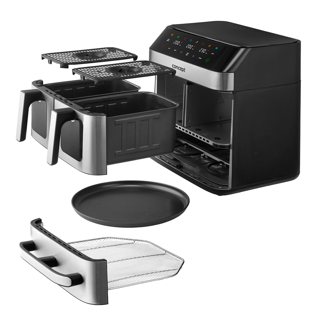 Fritéza Concept bez tuku, 3 samostatné zásuvky, synchronizované varenie, 8 prednastavených programov, FR9000