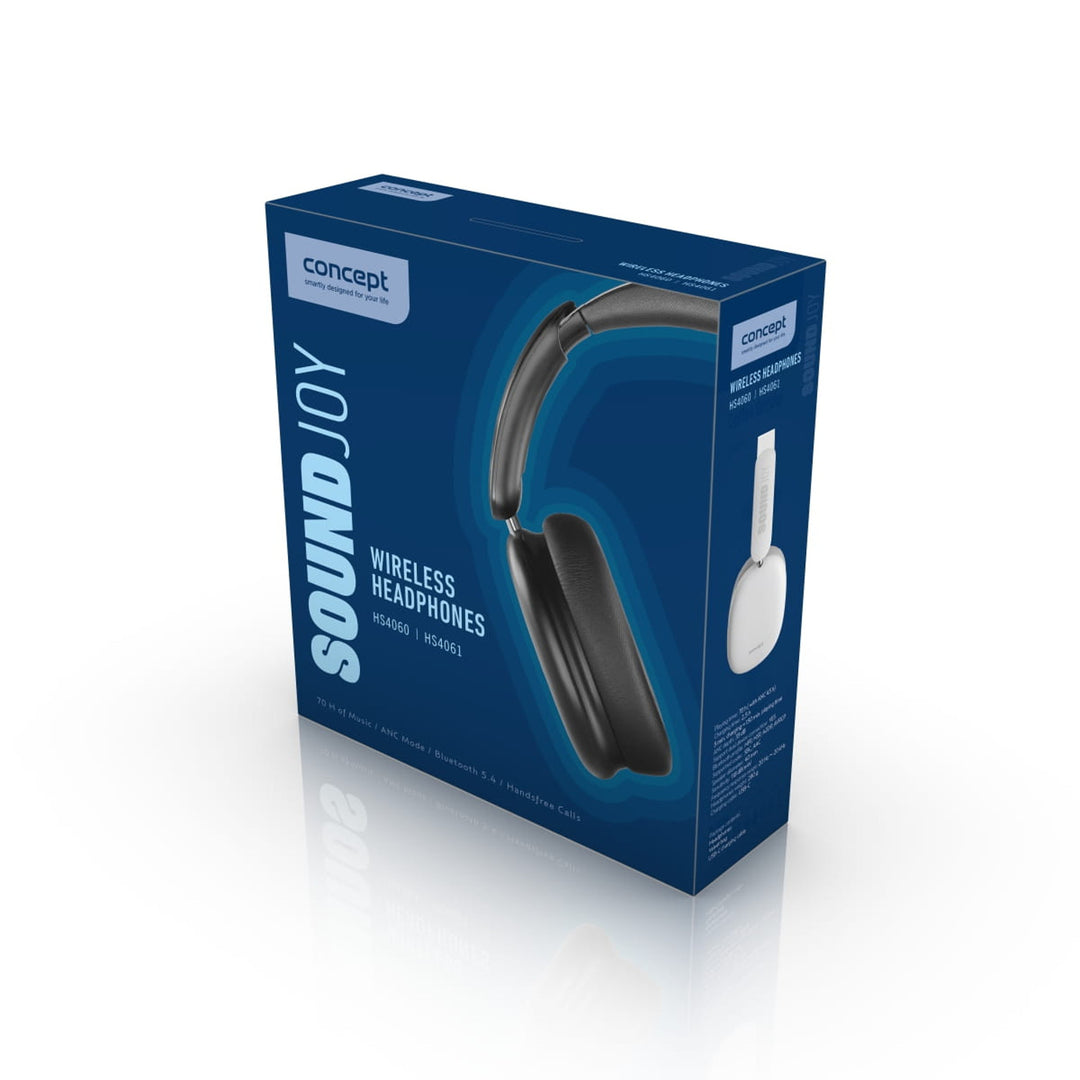 Bezdrôtové slúchadlá do uší Concept SoundJoy, doba prehrávania až 70 hodín, Bluetooth 5.4, rýchle nabíjanie, aktívne potlačenie hluku až 33 dB, čierne, HS4060