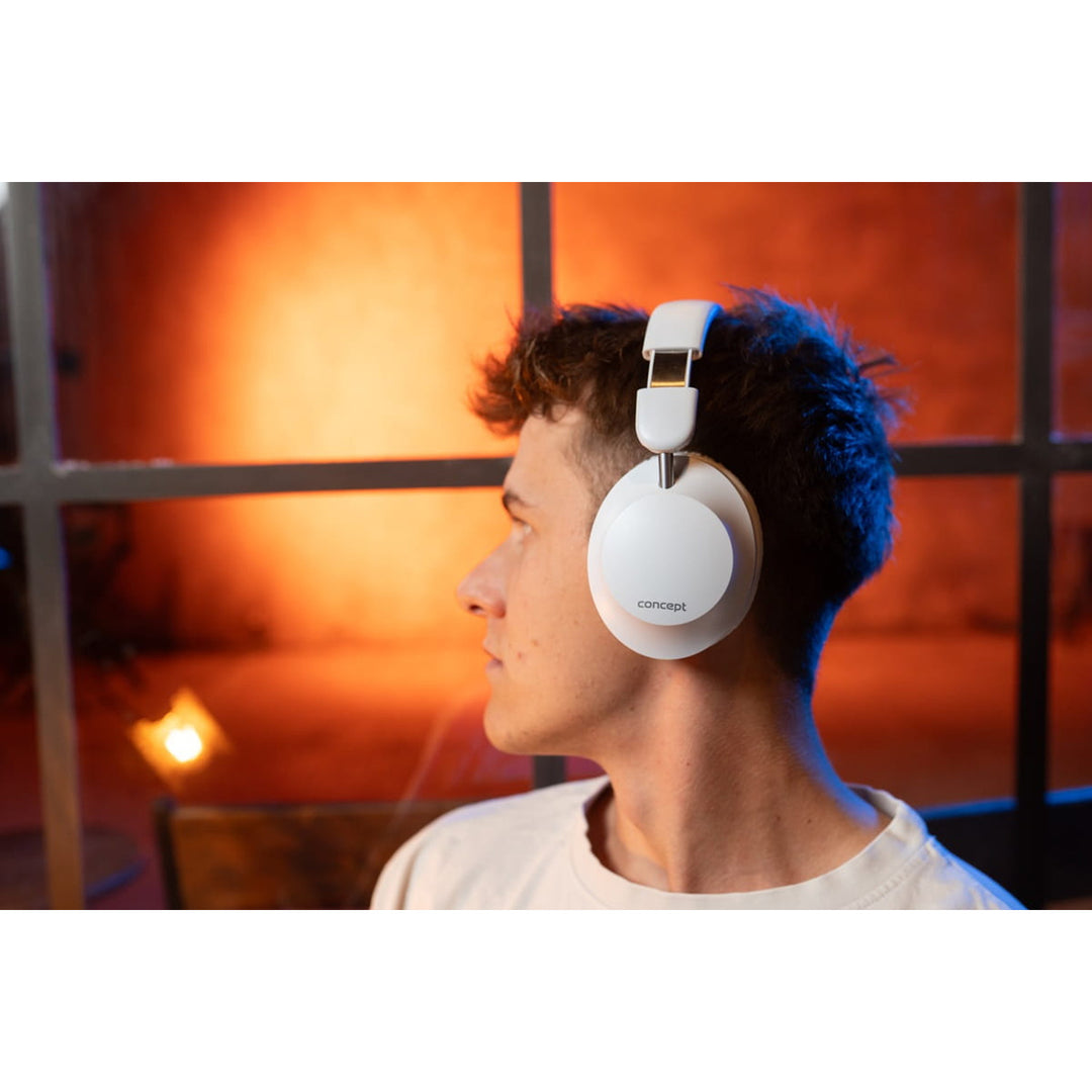 Bezdrôtové slúchadlá do uší Concept SoundJoy, doba prehrávania až 45 hodín, Bluetooth 6.0, rýchle nabíjanie, aktívne potlačenie hluku až 18 dB, biele, HS4081